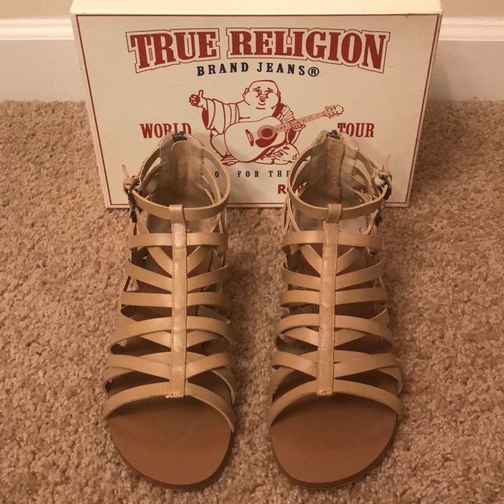 True Religion Nude Leather Flat Sandal